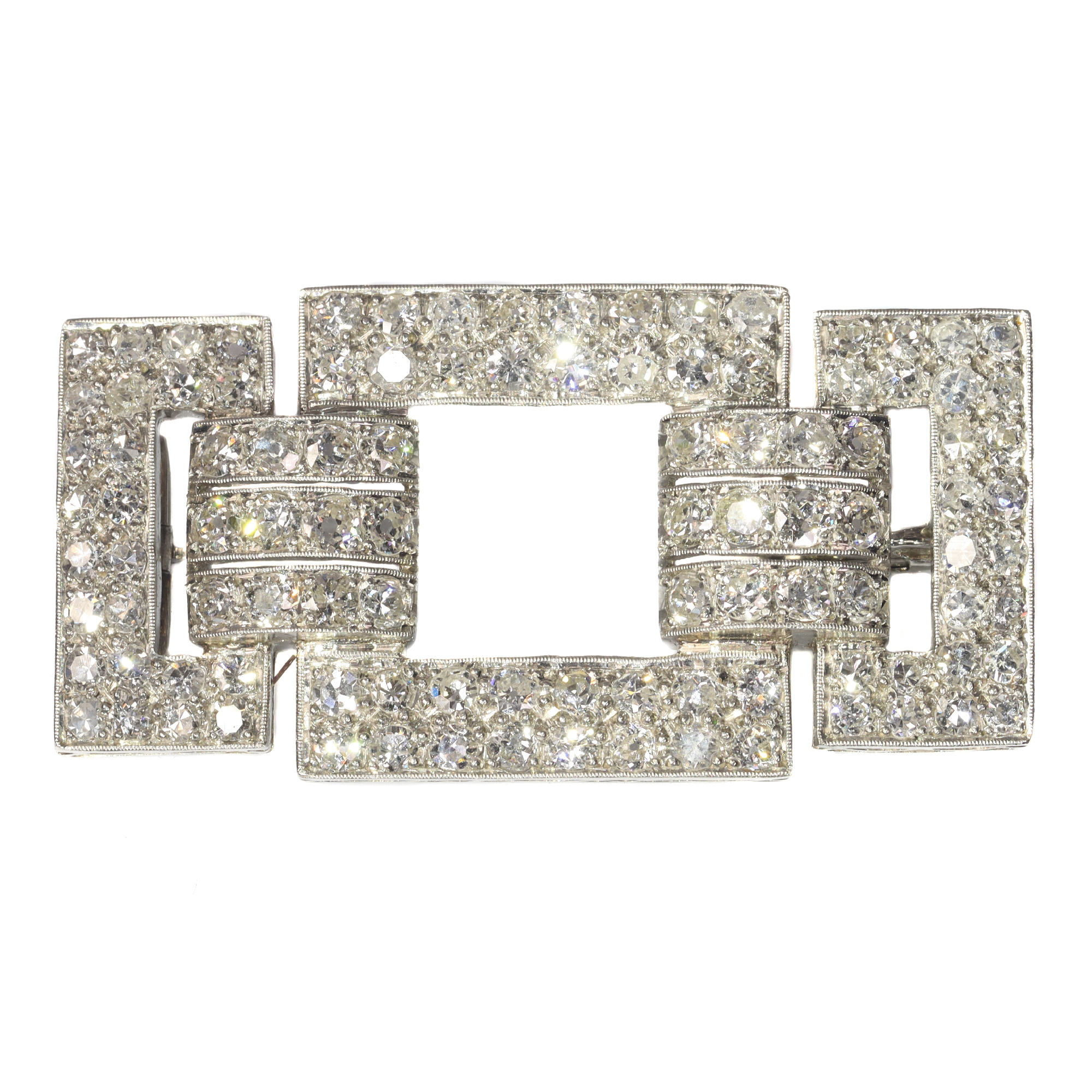 Strong design vintage Art Deco platinum diamond brooch